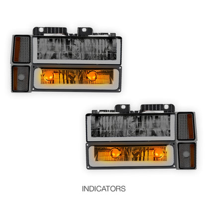 GMC C1500 Suburban SLE / SLT (1994 - 1999) U - LED Bar DRL Headlights LH + RH