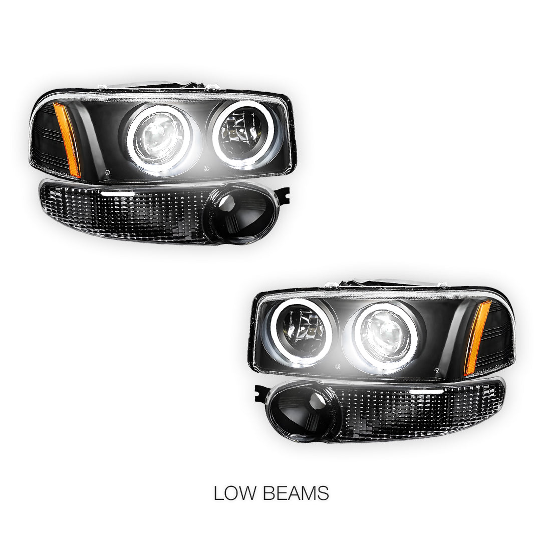 GMC Sierra 1500 Denali (2002 - 2006) Black Dual Halo Projector Headlights LH + RH