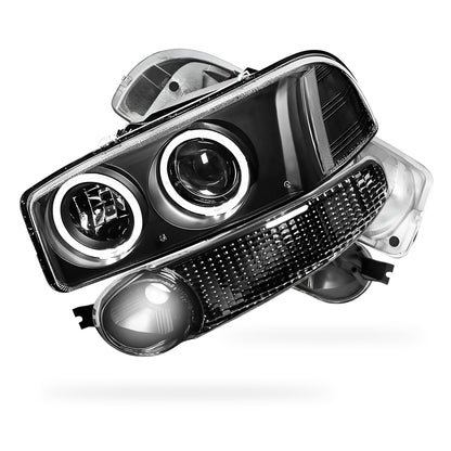 GMC Sierra 1500 Denali (2002 - 2006) Black Dual Halo Projector Headlights LH + RH