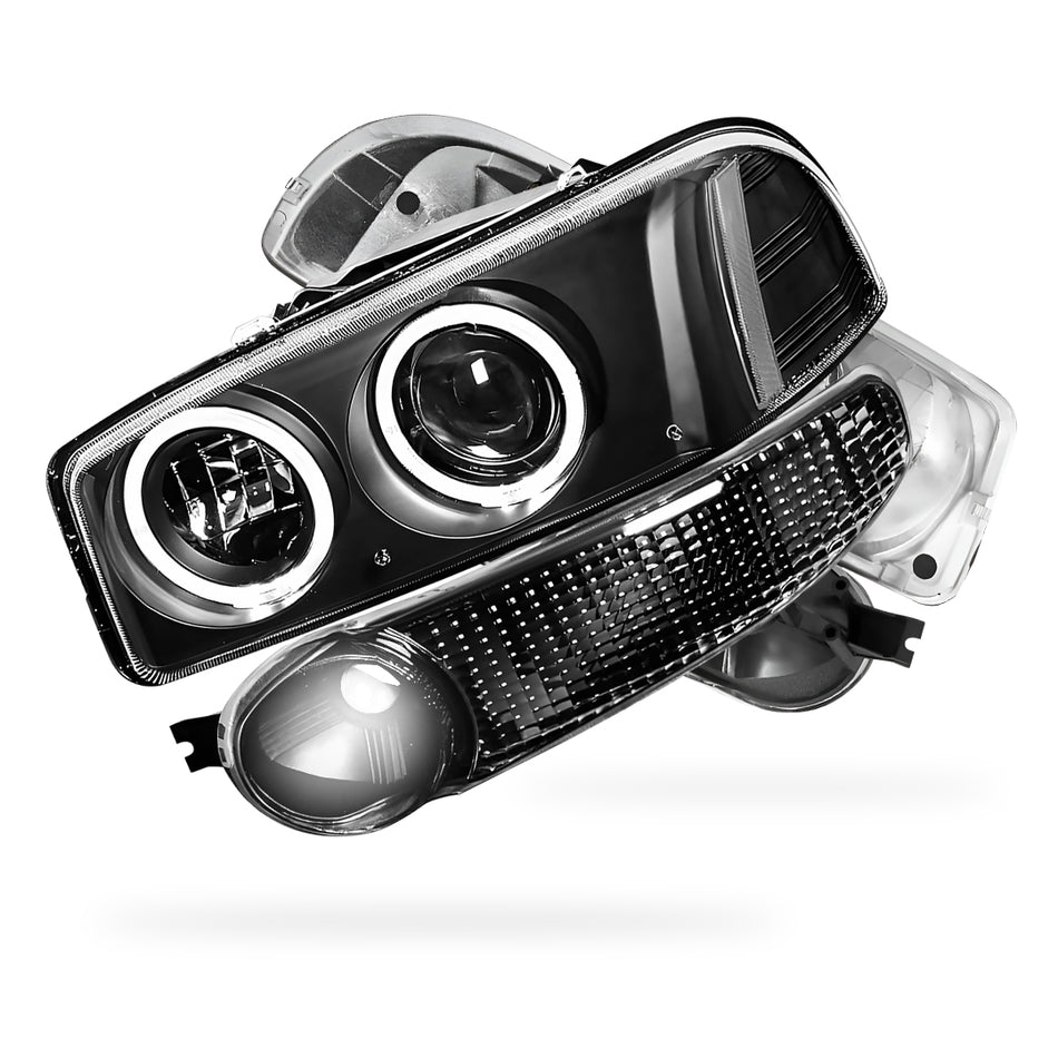 GMC Sierra 1500 Denali (2002 - 2006) Black Dual Halo Projector Headlights LH + RH