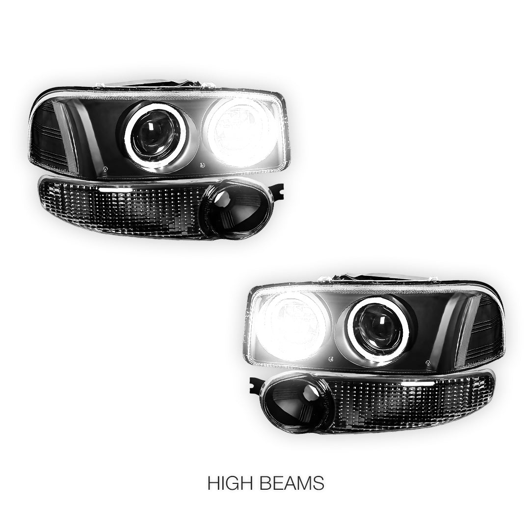 GMC Sierra 1500 Denali (2002 - 2006) Black Dual Halo Projector Headlights LH + RH