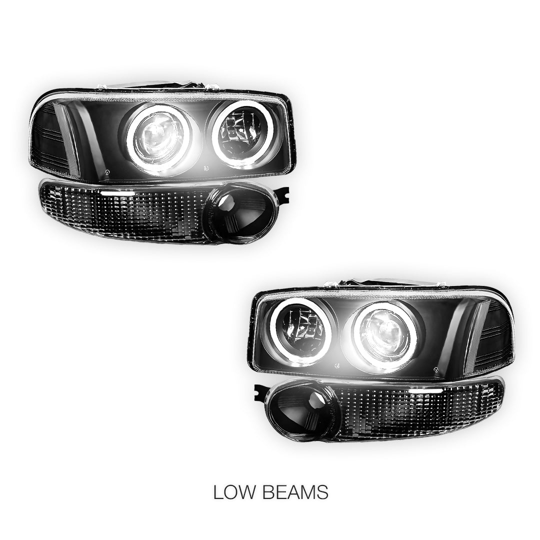 GMC Sierra 1500 Denali (2002 - 2006) Black Dual Halo Projector Headlights LH + RH