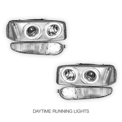 GMC Sierra 1500 Denali (2002 - 2006) Black Dual Halo Projector Headlights LH + RH