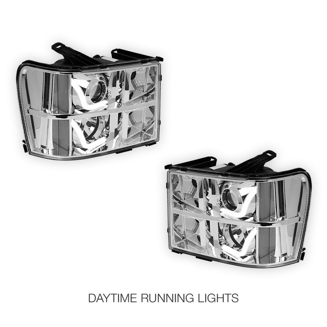 GMC Sierra 2500 Denali / SLE / SLT (2007 - 2014) LED DRL Projector Headlights LH + RH