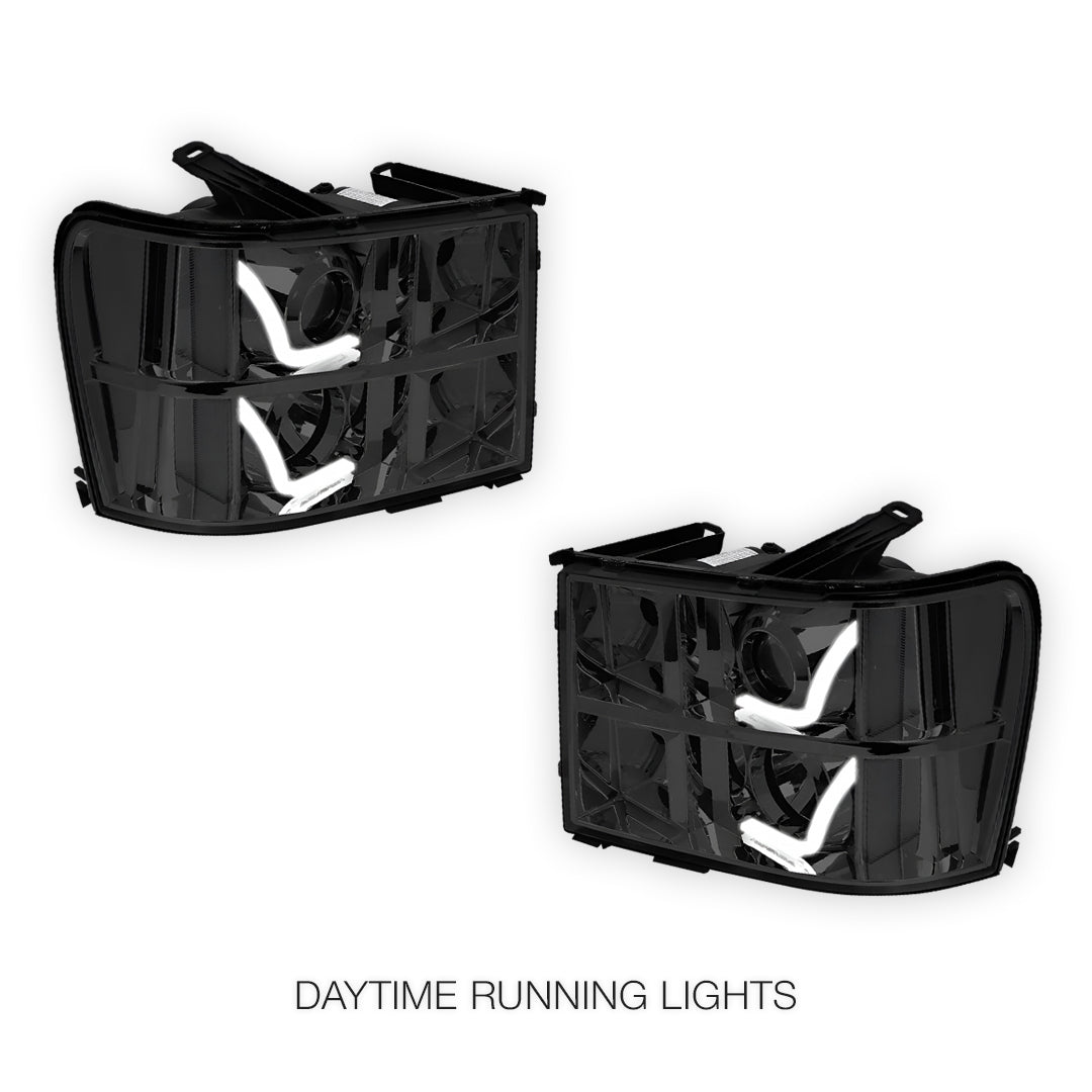 GMC Sierra 2500 Denali / SLE / SLT (2007 - 2014) LED DRL Projector Headlights LH + RH