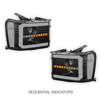 GMC Sierra 2500 Denali / SLE / SLT (2007 - 2014) LED DRL Sequential Signal Projector Headlights LH + RH