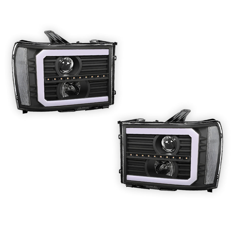 GMC Sierra 2500 Denali / SLE / SLT (2007 - 2014) LED DRL Sequential Signal Projector Headlights LH + RH