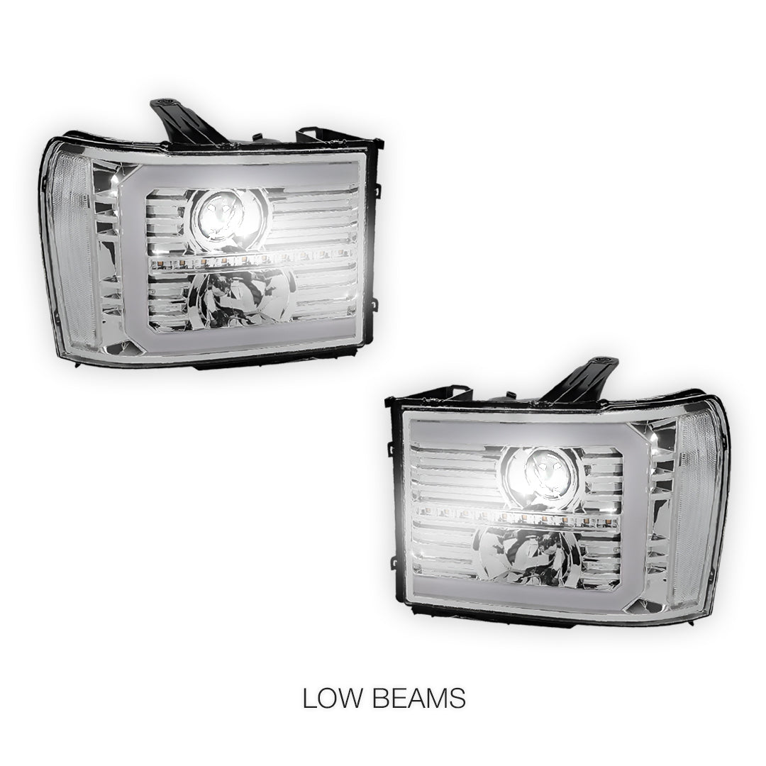 GMC Sierra 2500 Denali / SLE / SLT (2007 - 2014) LED DRL Sequential Signal Projector Headlights LH + RH