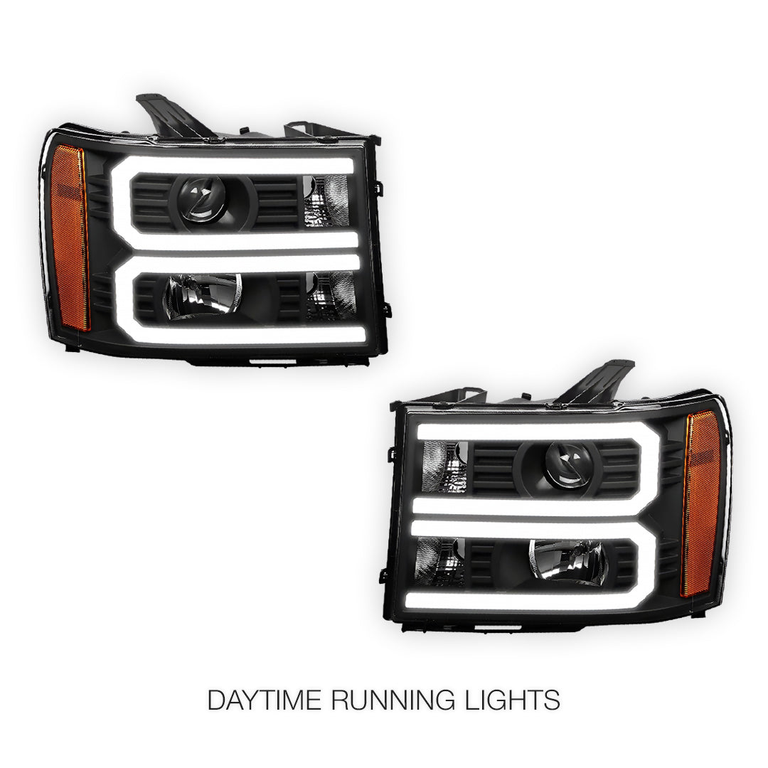 GMC Sierra 2500 Denali / SLE / SLT (2007 - 2014) U-Shaped LED DRL Projector Headlights LH + RH
