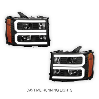 GMC Sierra 2500 Denali / SLE / SLT (2007 - 2014) U-Shaped LED DRL Projector Headlights LH + RH