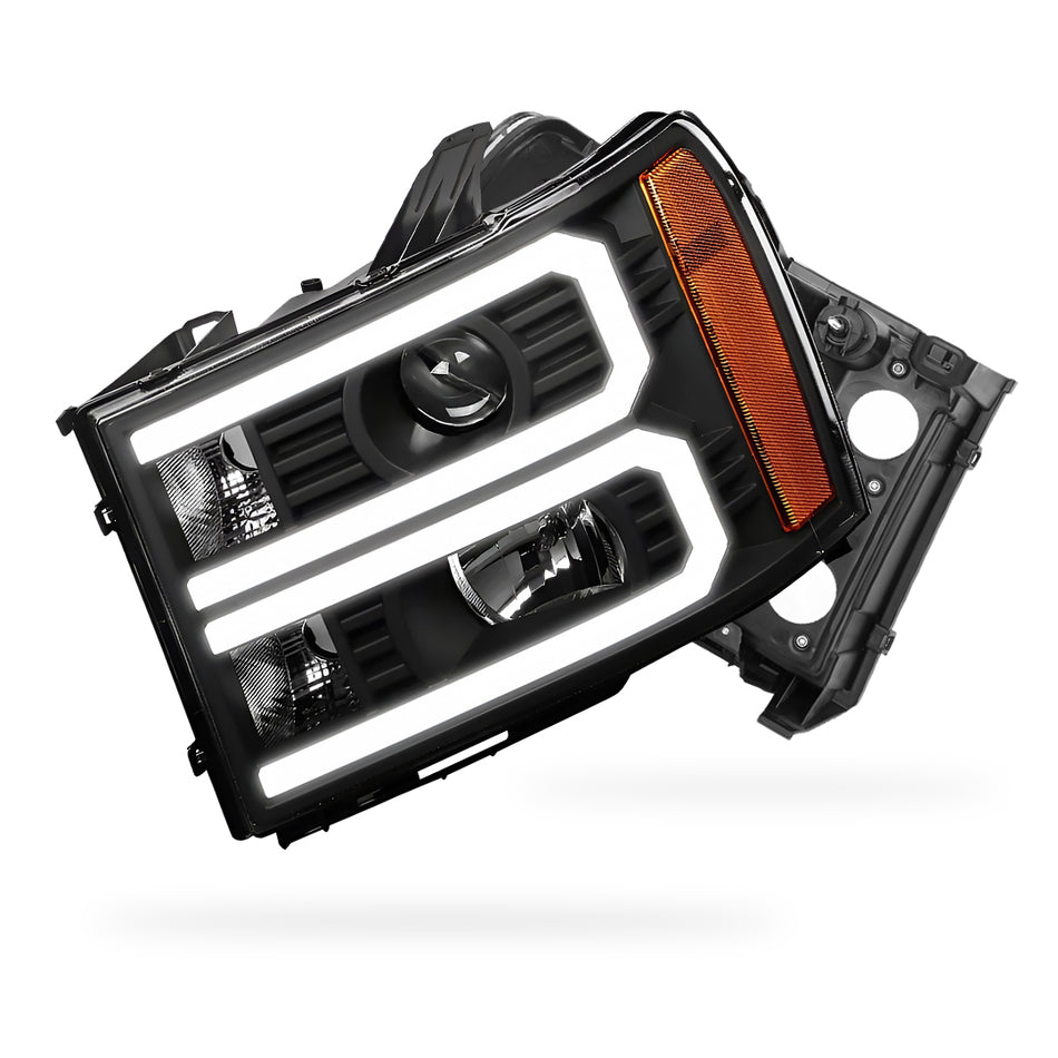 GMC Sierra 2500 Denali / SLE / SLT (2007 - 2014) U-Shaped LED DRL Projector Headlights LH + RH