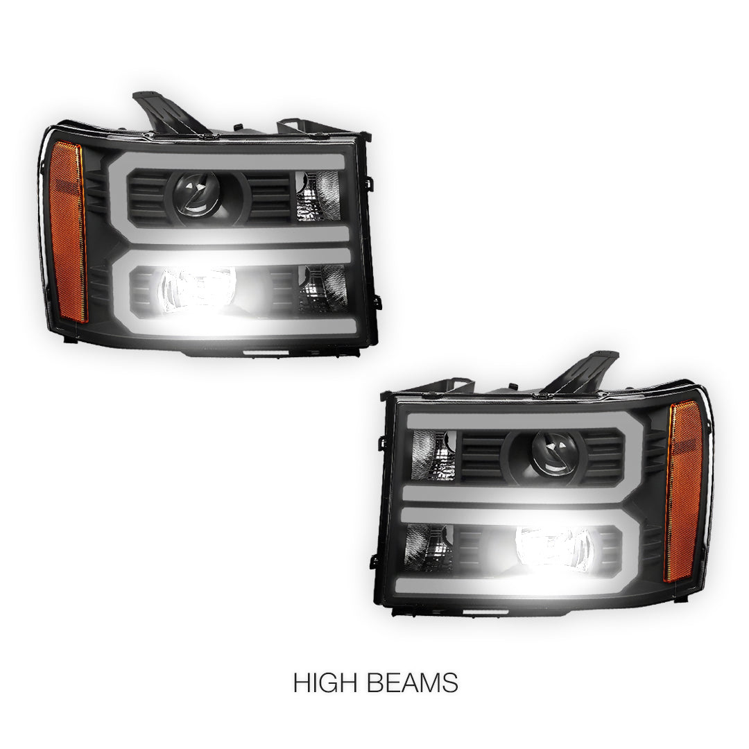 GMC Sierra 2500 Denali / SLE / SLT (2007 - 2014) U-Shaped LED DRL Projector Headlights LH + RH