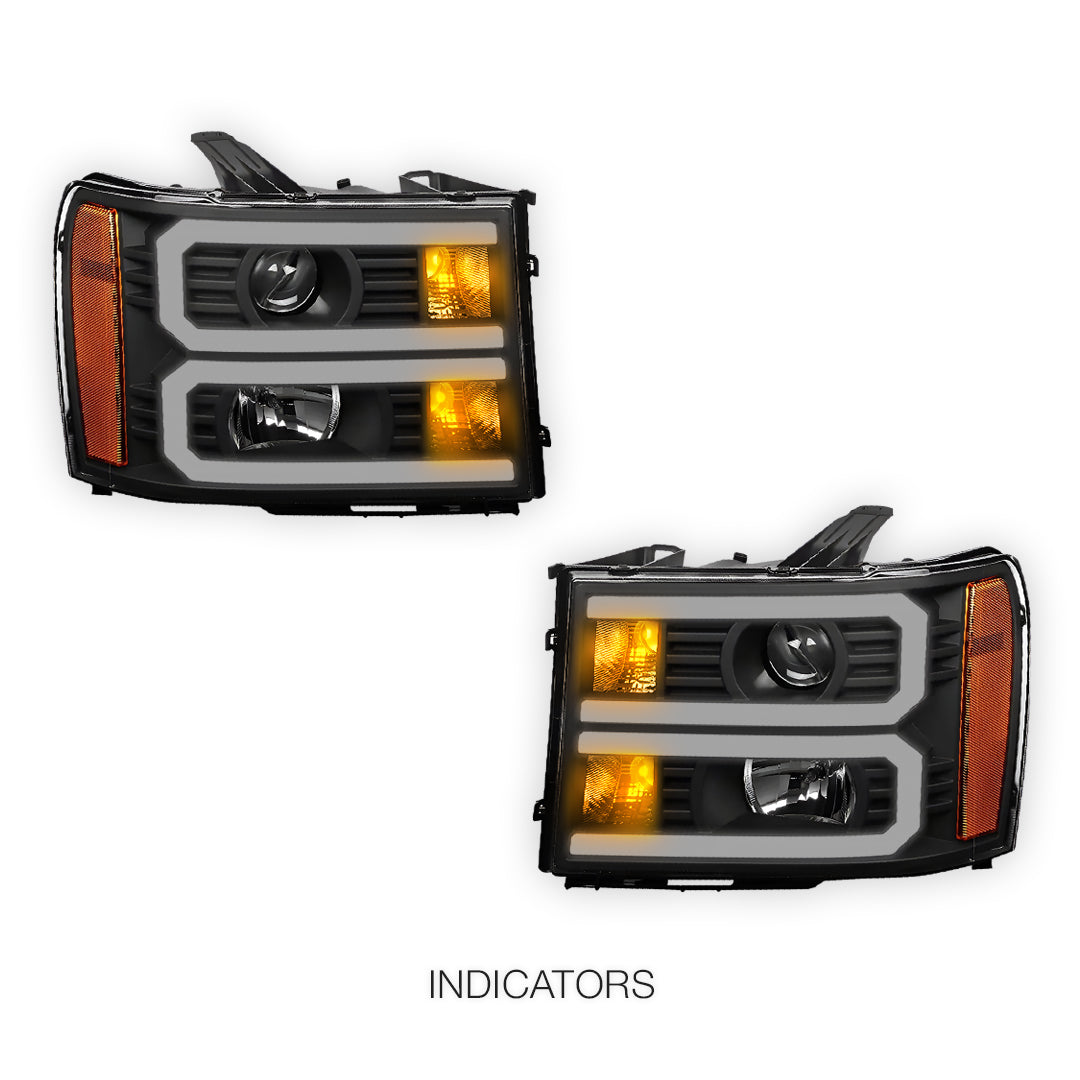 GMC Sierra 2500 Denali / SLE / SLT (2007 - 2014) U-Shaped LED DRL Projector Headlights LH + RH