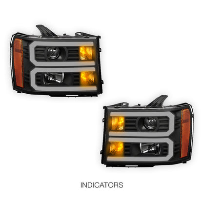 GMC Sierra 2500 Denali / SLE / SLT (2007 - 2014) U-Shaped LED DRL Projector Headlights LH + RH