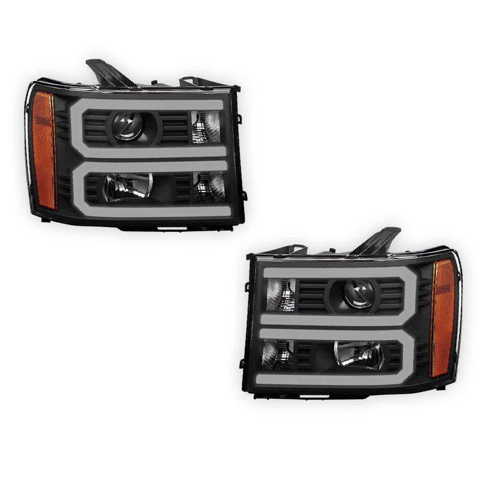 GMC Sierra 2500 Denali / SLE / SLT (2007 - 2014) U-Shaped LED DRL Projector Headlights LH + RH