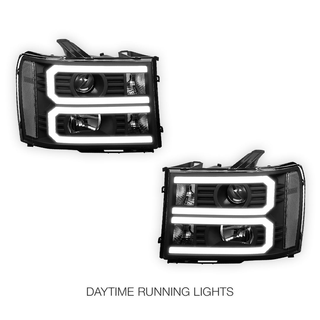 GMC Sierra 2500 Denali / SLE / SLT (2007 - 2014) U-Shaped LED DRL Projector Headlights LH + RH