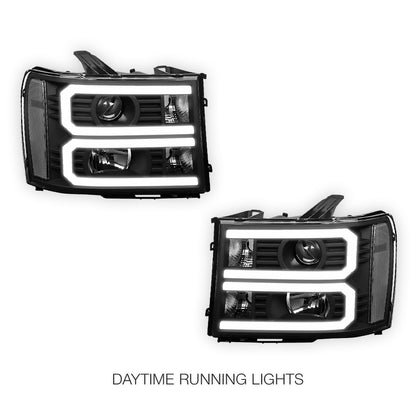 GMC Sierra 2500 Denali / SLE / SLT (2007 - 2014) U-Shaped LED DRL Projector Headlights LH + RH
