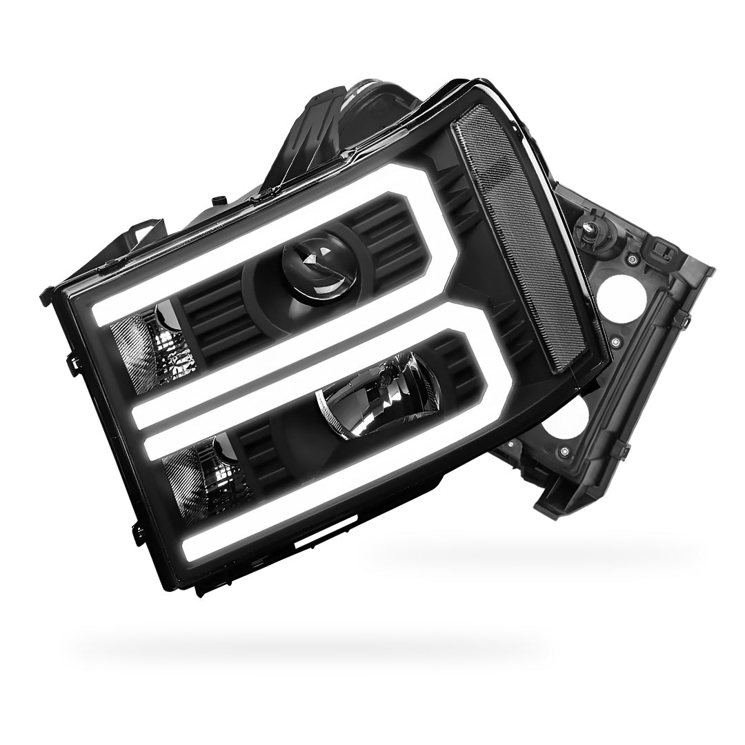 GMC Sierra 2500 Denali / SLE / SLT (2007 - 2014) U-Shaped LED DRL Projector Headlights LH + RH