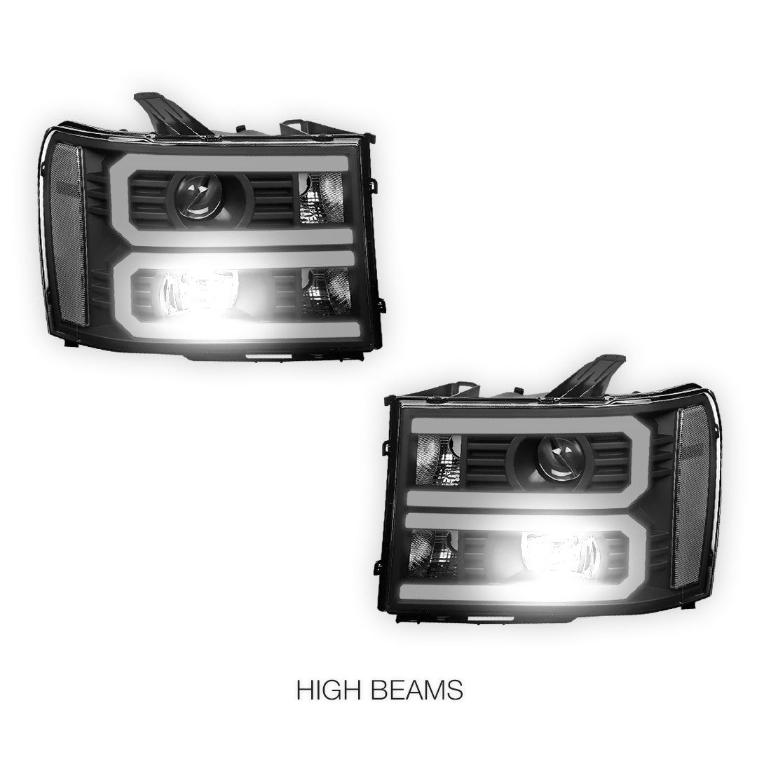 GMC Sierra 2500 Denali / SLE / SLT (2007 - 2014) U-Shaped LED DRL Projector Headlights LH + RH