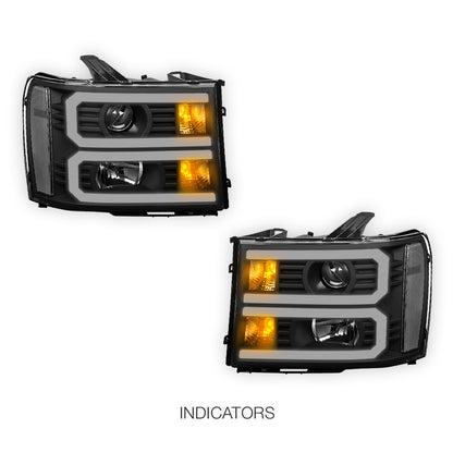 GMC Sierra 2500 Denali / SLE / SLT (2007 - 2014) U-Shaped LED DRL Projector Headlights LH + RH