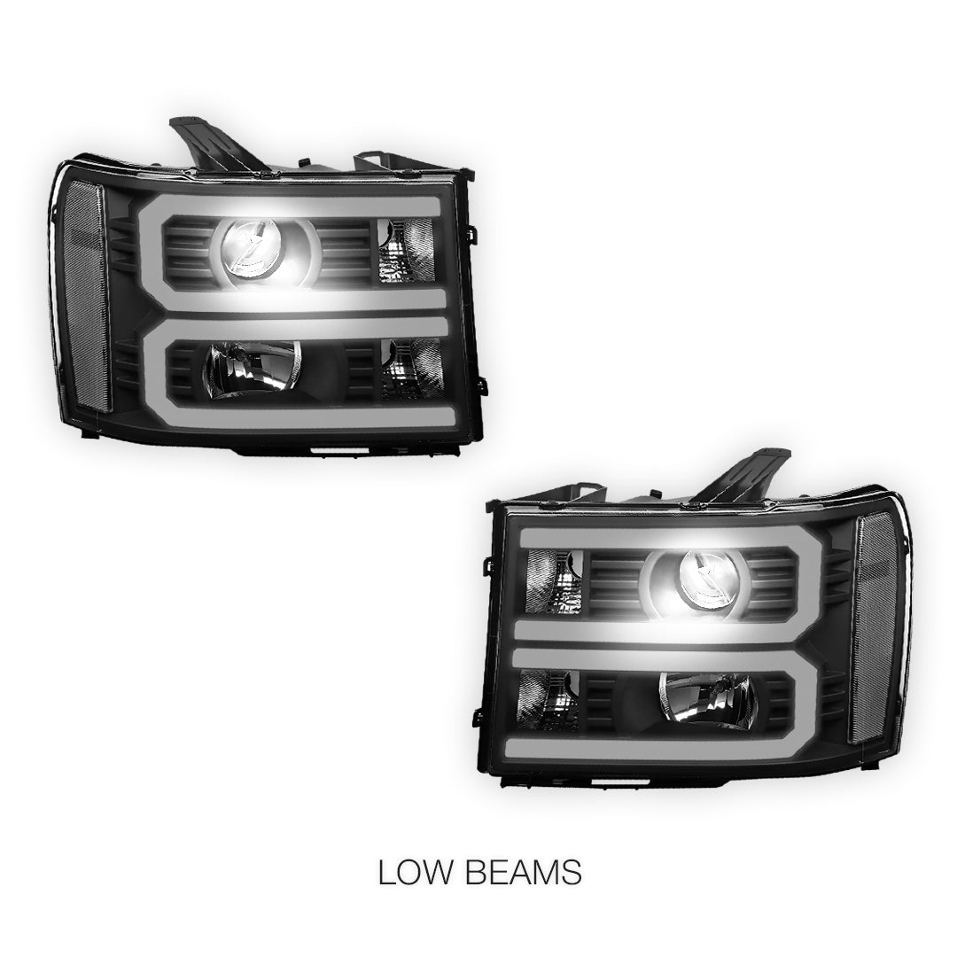 GMC Sierra 2500 Denali / SLE / SLT (2007 - 2014) U-Shaped LED DRL Projector Headlights LH + RH