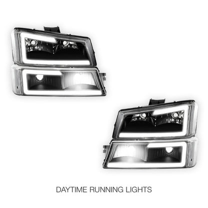 Chevrolet Avalanche 2500 LS / LT (2003 - 2006) LED DRL Bar Headlights LH + RH