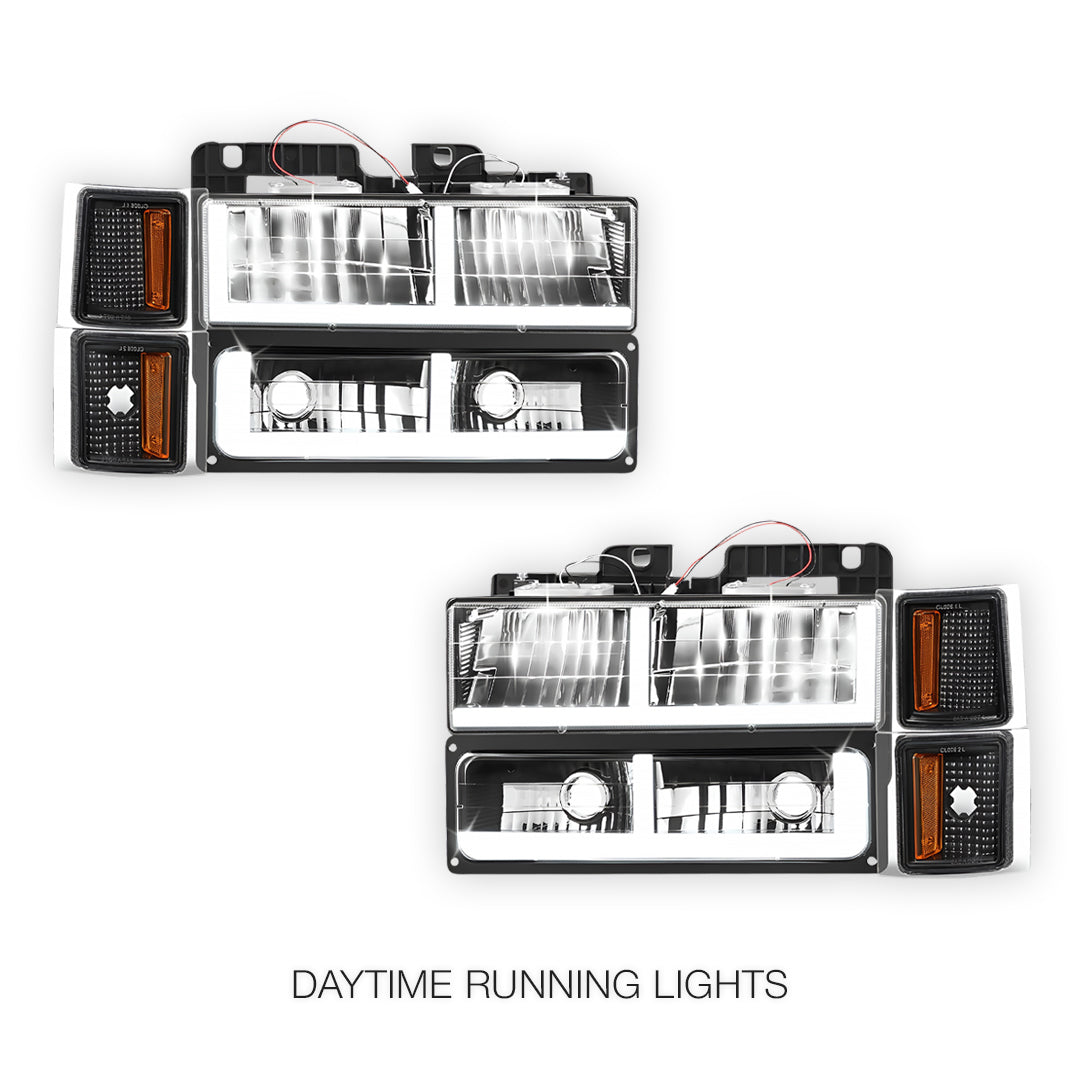 Chevrolet C1500 Cheyenne / Scottsdale / Silverado (1994 - 1999) F - LED DRL Headlights LH + RH