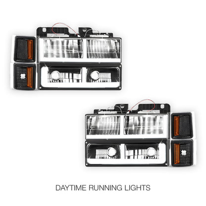 Chevrolet C1500 Cheyenne / Scottsdale / Silverado (1994 - 1999) F - LED DRL Headlights LH + RH