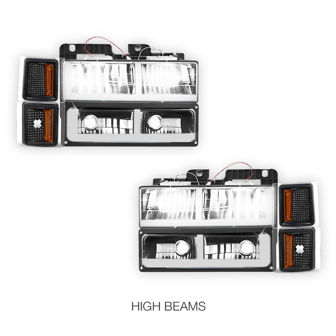 Chevrolet C1500 Cheyenne / Scottsdale / Silverado (1994 - 1999) F - LED DRL Headlights LH + RH