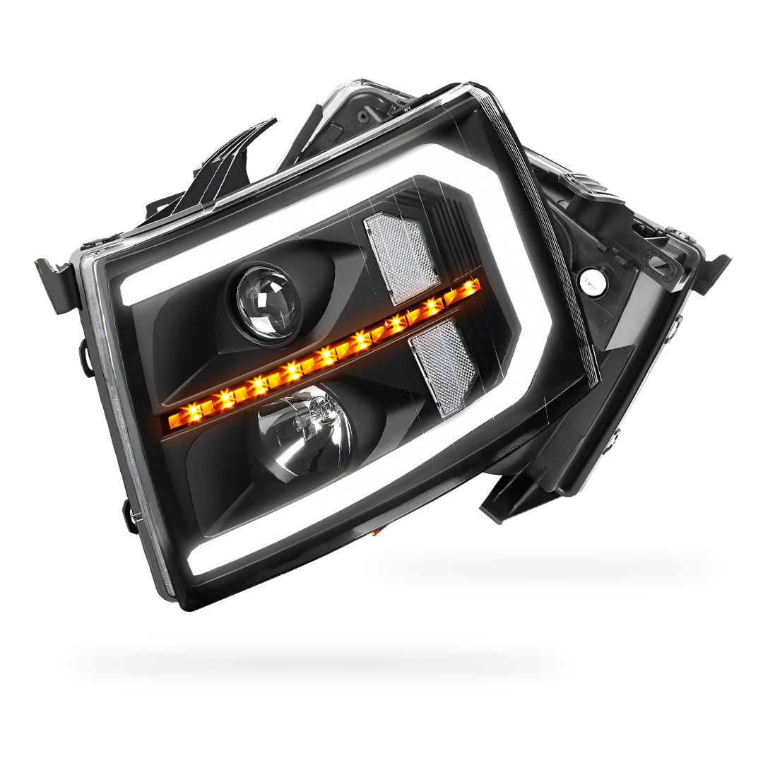 Chevrolet Silverado 2500 HD LS / LT / LTZ (2007 - 2014) LED DRL Bar + Sequential Signal Projector Headlights LH + RH