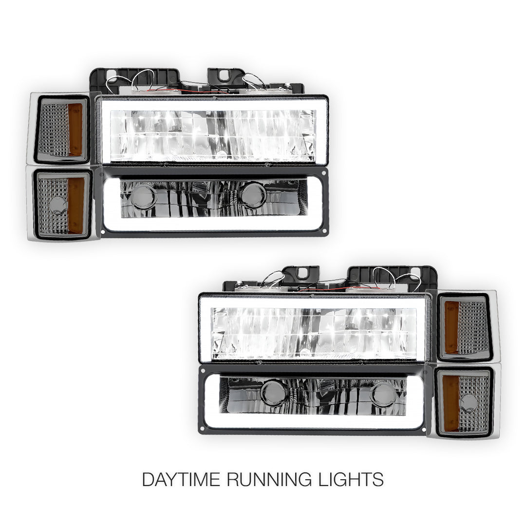 Chevrolet C1500 Cheyenne / Scottsdale / Silverado (1994 - 1999) Square - LED DRL Headlights LH + RH
