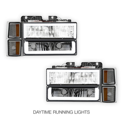 Chevrolet C1500 Cheyenne / Scottsdale / Silverado (1994 - 1999) Square - LED DRL Headlights LH + RH