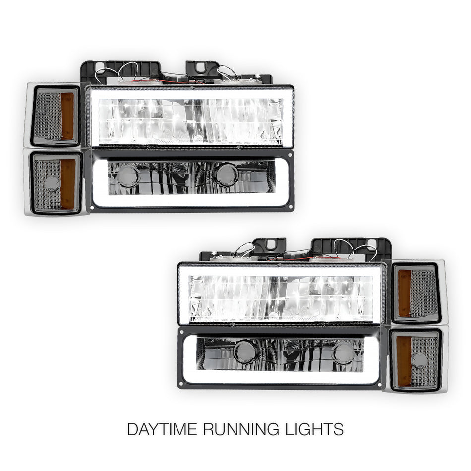 Chevrolet C1500 Cheyenne / Scottsdale / Silverado (1994 - 1999) Square - LED DRL Headlights LH + RH