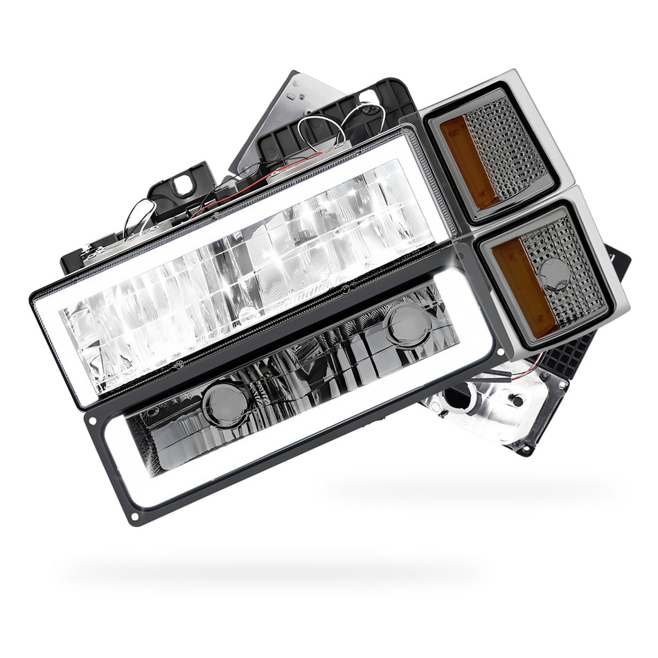 Chevrolet C1500 Cheyenne / Scottsdale / Silverado (1994 - 1999) Square - LED DRL Headlights LH + RH