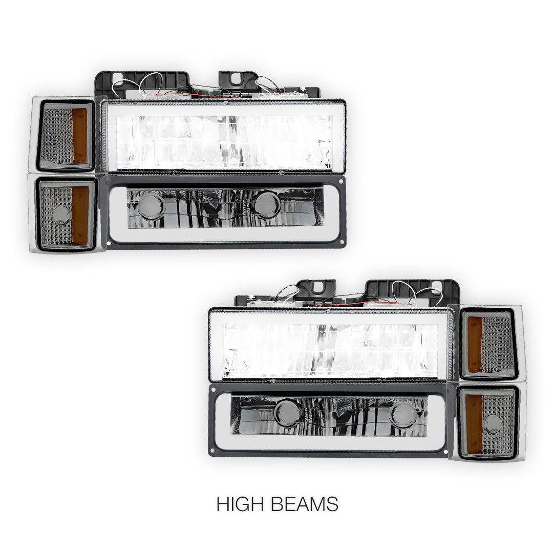 Chevrolet C1500 Cheyenne / Scottsdale / Silverado (1994 - 1999) Square - LED DRL Headlights LH + RH