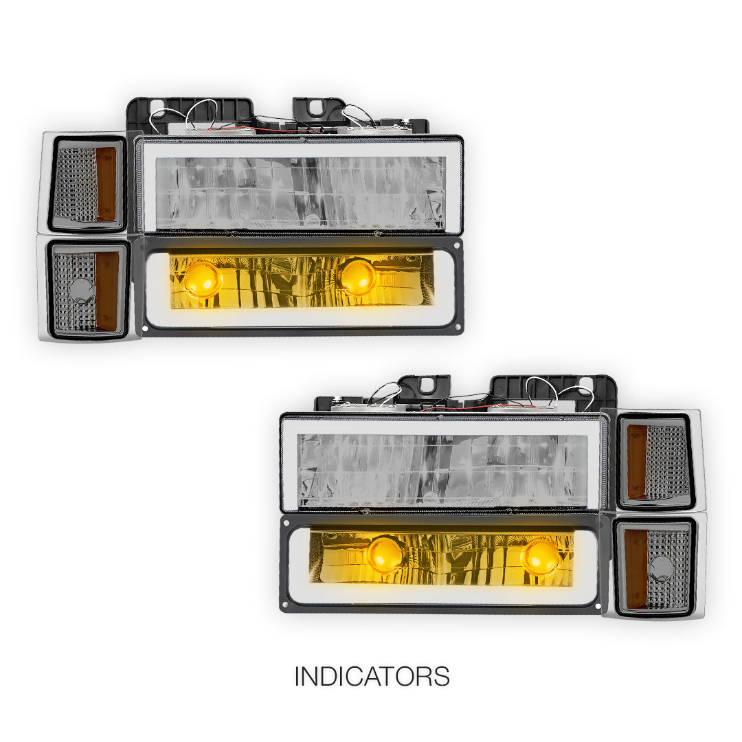Chevrolet C1500 Cheyenne / Scottsdale / Silverado (1994 - 1999) Square - LED DRL Headlights LH + RH