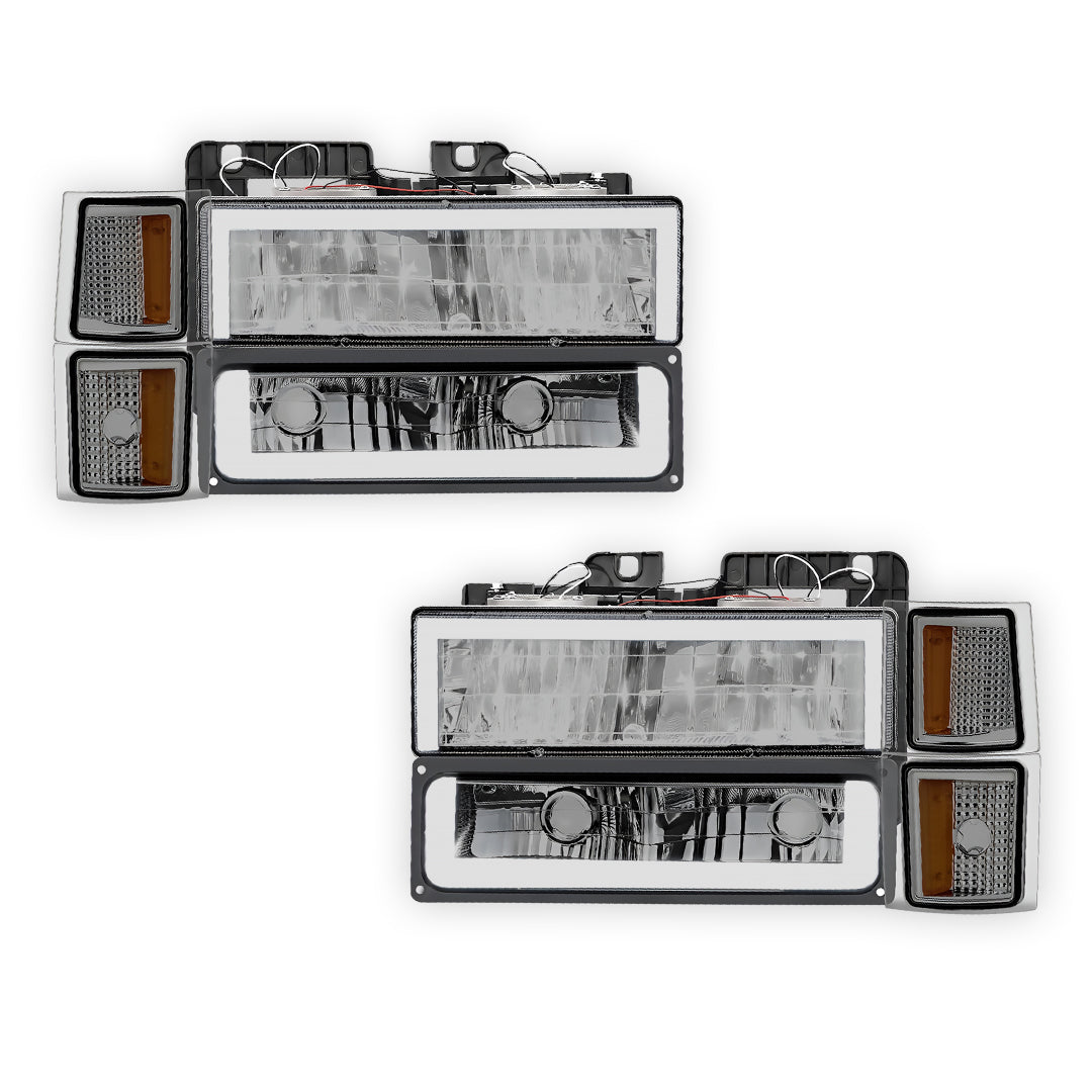 Chevrolet C1500 Cheyenne / Scottsdale / Silverado (1994 - 1999) Square - LED DRL Headlights LH + RH