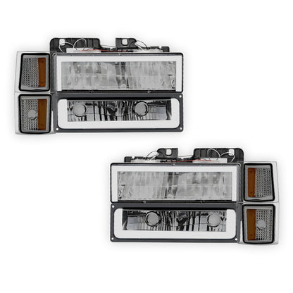 Chevrolet C1500 Cheyenne / Scottsdale / Silverado (1994 - 1999) Square - LED DRL Headlights LH + RH