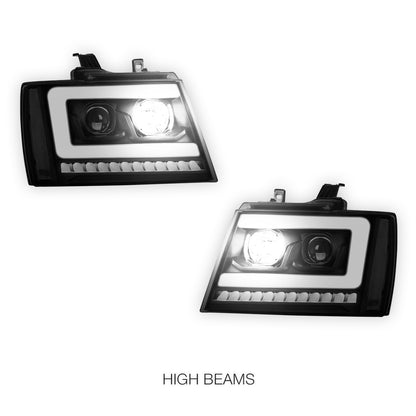 Chevrolet Suburban 1500 LS / LT / LTZ (2007 - 2014) LED DRL Sequential Turn Signal Projector Headlights LH + RH