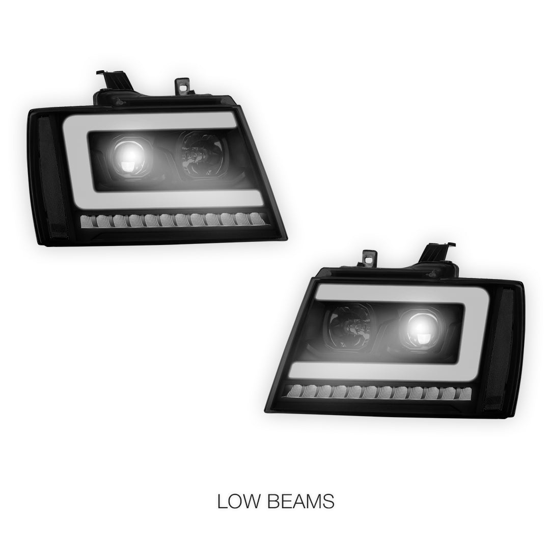 Chevrolet Suburban 1500 LS / LT / LTZ (2007 - 2014) LED DRL Sequential Turn Signal Projector Headlights LH + RH
