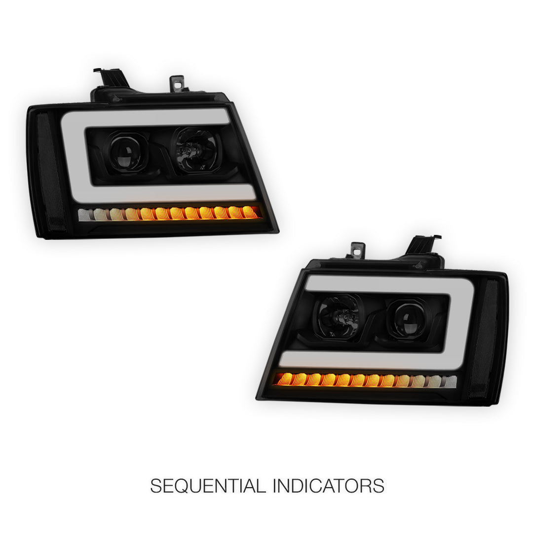 Chevrolet Suburban 1500 LS / LT / LTZ (2007 - 2014) LED DRL Sequential Turn Signal Projector Headlights LH + RH