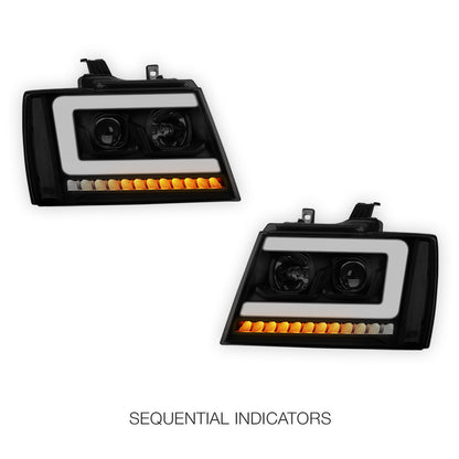Chevrolet Suburban 1500 LS / LT / LTZ (2007 - 2014) LED DRL Sequential Turn Signal Projector Headlights LH + RH