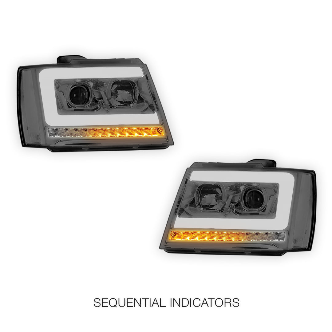 Chevrolet Suburban 1500 LS / LT / LTZ (2007 - 2014) LED DRL Sequential Turn Signal Projector Headlights LH + RH
