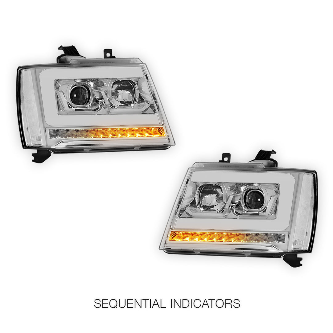 Chevrolet Suburban 1500 LS / LT / LTZ (2007 - 2014) LED DRL Sequential Turn Signal Projector Headlights LH + RH