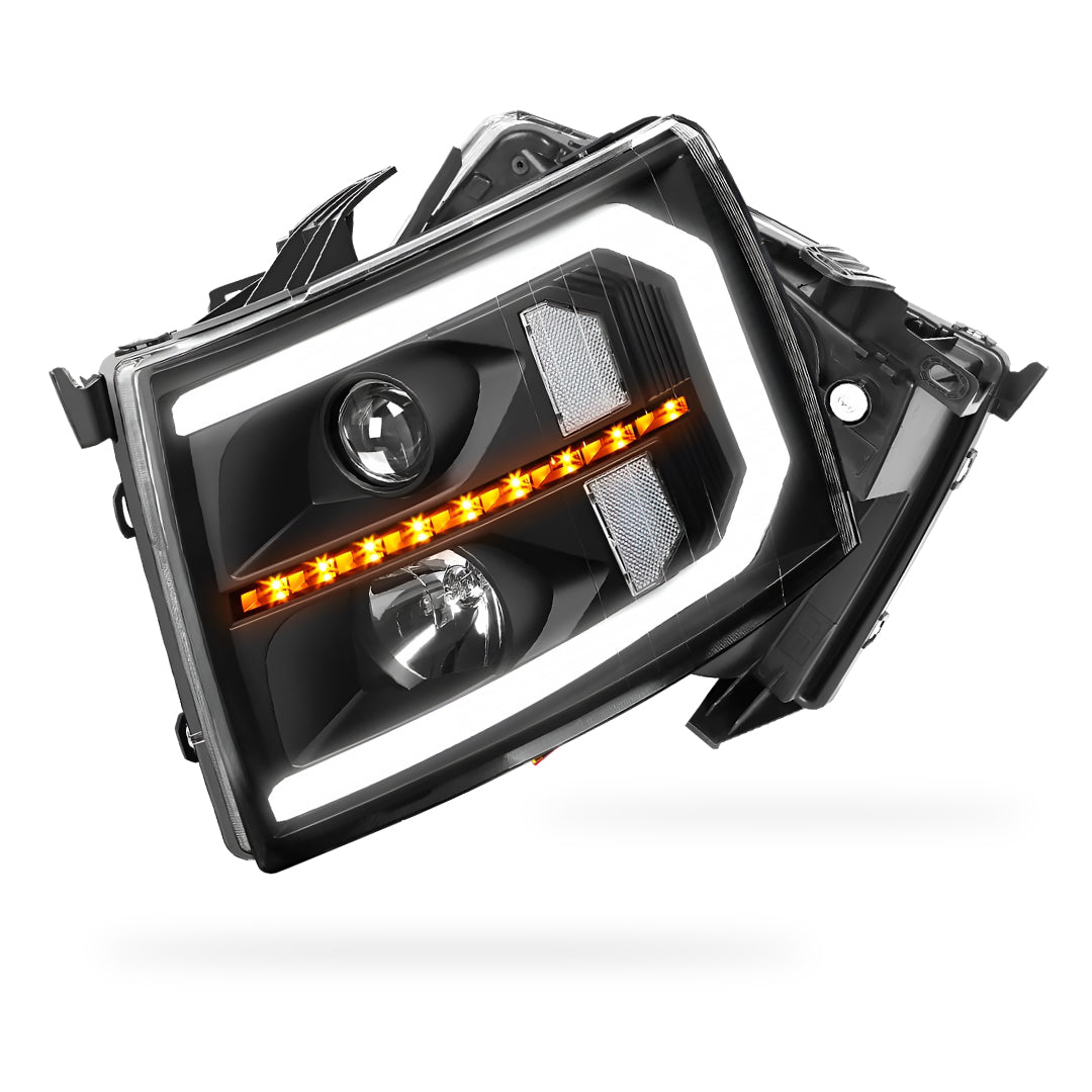 Chevrolet Silverado 2500 LS / LT / LTZ (2007 - 2014) LED DRL Bar + Sequential Signal Projector Headlights LH + RH