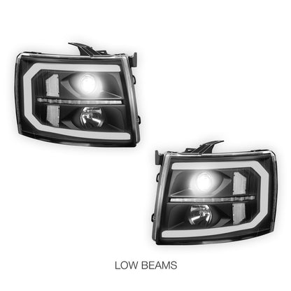 Chevrolet Silverado 2500 LS / LT / LTZ (2007 - 2014) LED DRL Bar + Sequential Signal Projector Headlights LH + RH