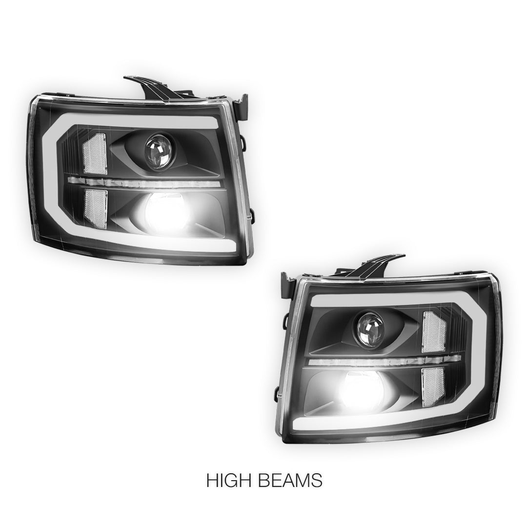 Chevrolet Silverado 2500 LS / LT / LTZ (2007 - 2014) LED DRL Bar + Sequential Signal Projector Headlights LH + RH