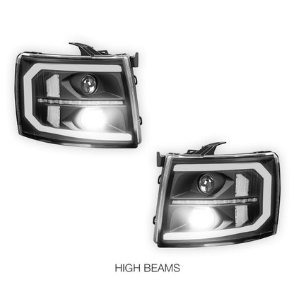 Chevrolet Silverado 2500 LS / LT / LTZ (2007 - 2014) LED DRL Bar + Sequential Signal Projector Headlights LH + RH