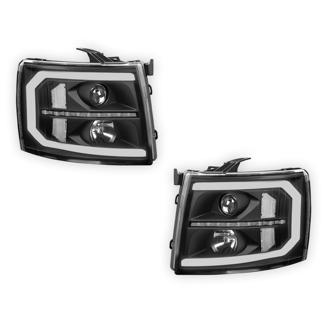 Chevrolet Silverado 2500 LS / LT / LTZ (2007 - 2014) LED DRL Bar + Sequential Signal Projector Headlights LH + RH