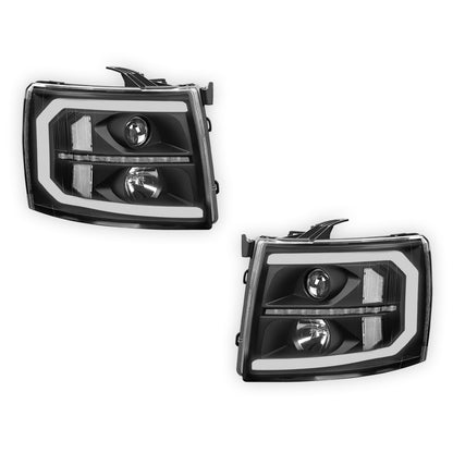 Chevrolet Silverado 2500 LS / LT / LTZ (2007 - 2014) LED DRL Bar + Sequential Signal Projector Headlights LH + RH